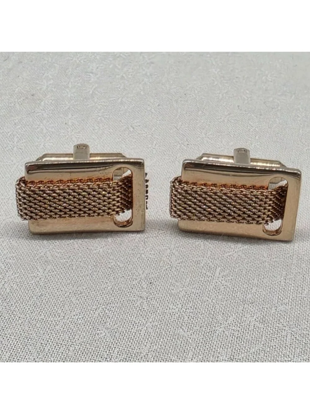 Gold-Tone Mesh Cufflinks Rectangular Shape For Men 7/8